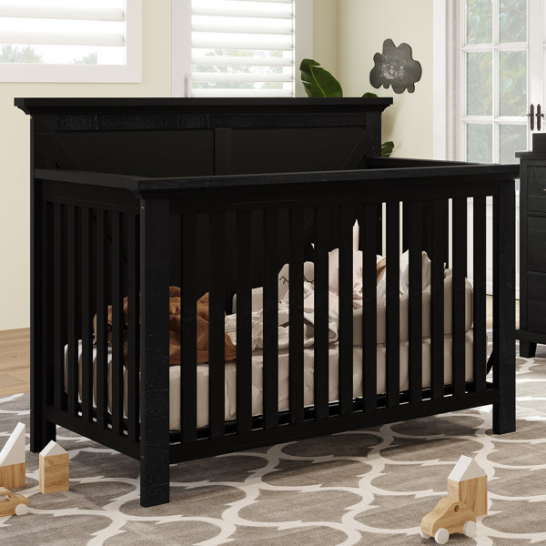 Harriet Bee Halis Adjustable Height Crib Rustic Farmhouse Style Baby